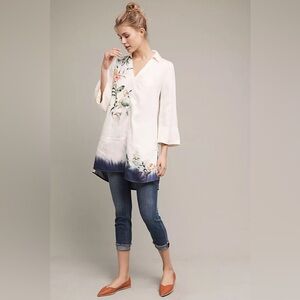 Anthropologie | Maeve | Oversized Watercolor Print Tunic Blouse |‎ Women Size XS